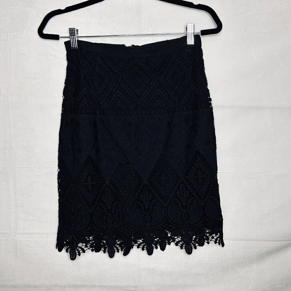 Moulinette Soeurs Anthropologie Garden Sihouette Black Lace Skirt Sz 0